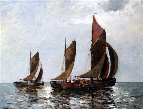 Futini (Italian School), oil  Fishing boats at sea(-)